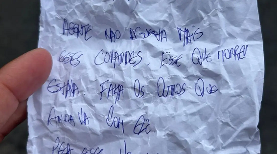 Bilhete anônimo agradece atuação da polícia em Marechal Rondon