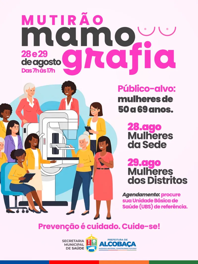 Alcobaça promove mutirão de mamografia para mulheres de 50 a 69 anos